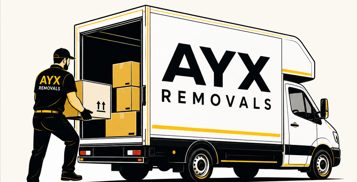 AYX Removals box van being loaded by a mover